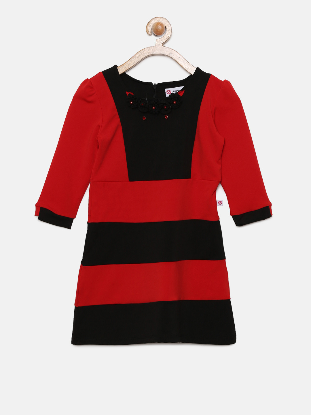 

Peppermint Girls Red & Black Striped A-Line Dress