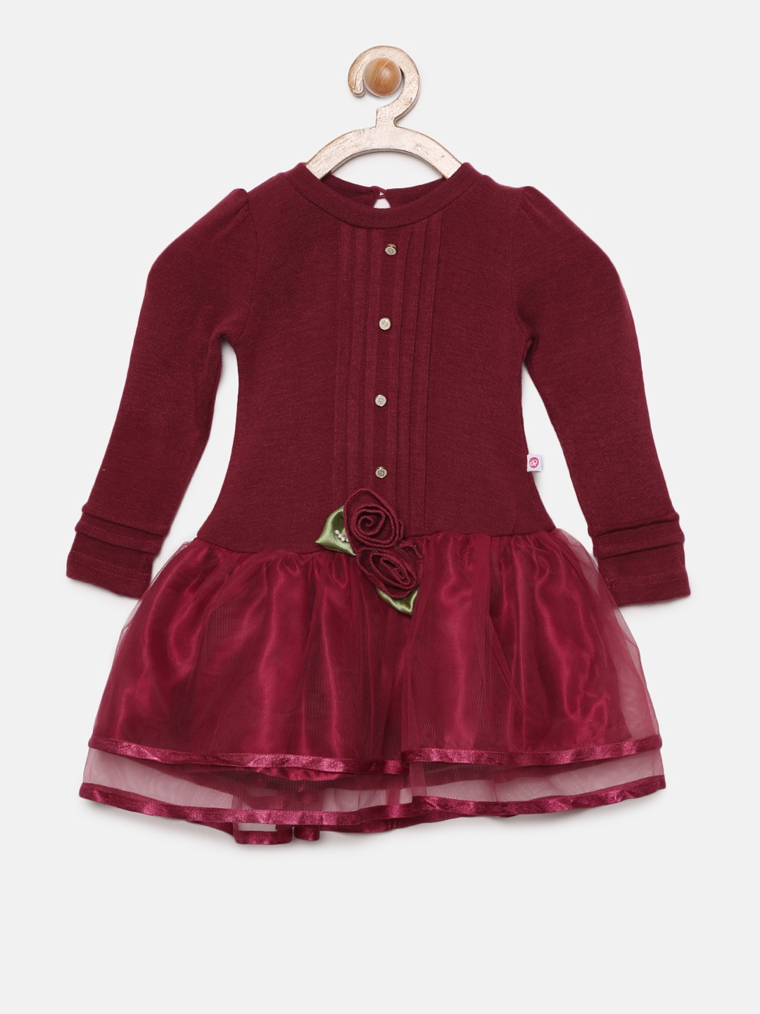 

Peppermint Girls Maroon Solid Fit and Flare Dress