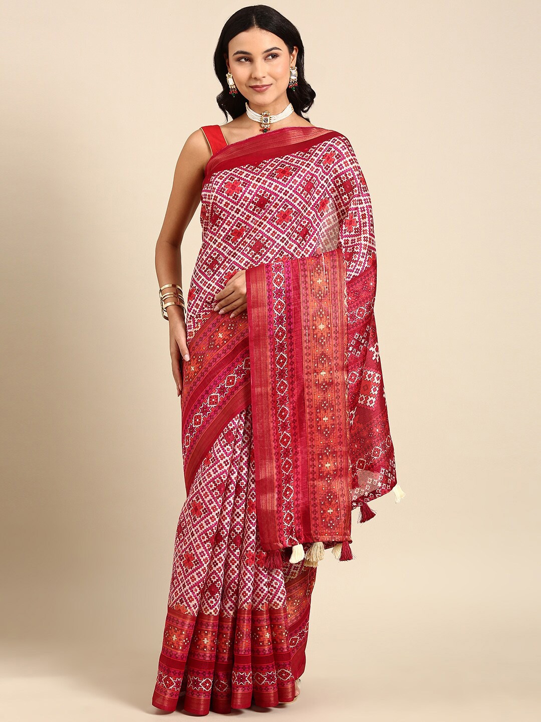 

Anouk Ethnic Motif Pure Cotton Saree With Tassel, Red
