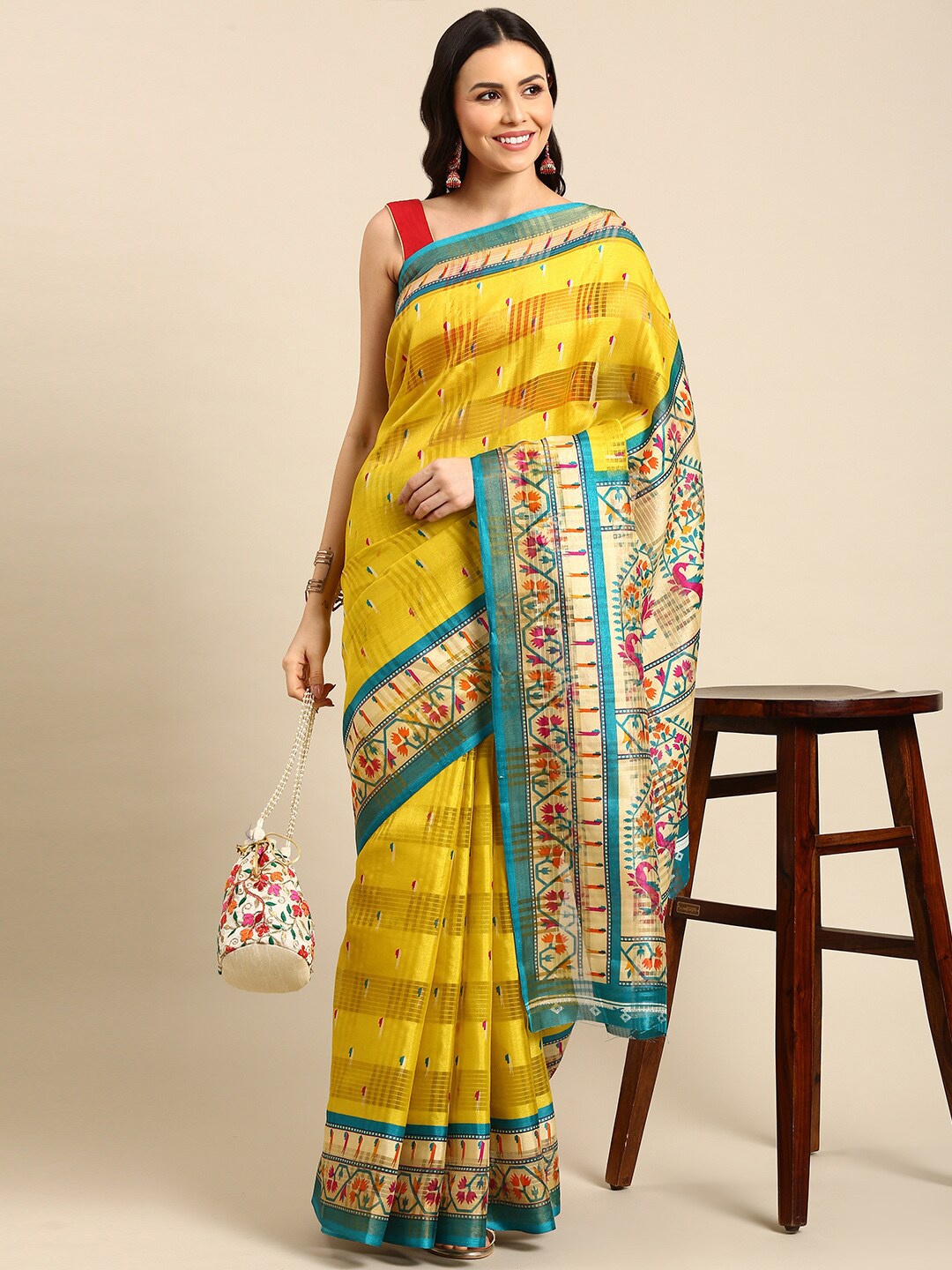 

Anouk Ethnic Motif Pure Cotton Saree With Blouse Piece, Yellow