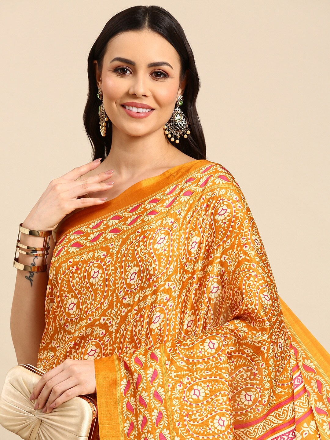 

Anouk Ethnic Motif Silk Blend Patola Saree With Tassel, Mustard