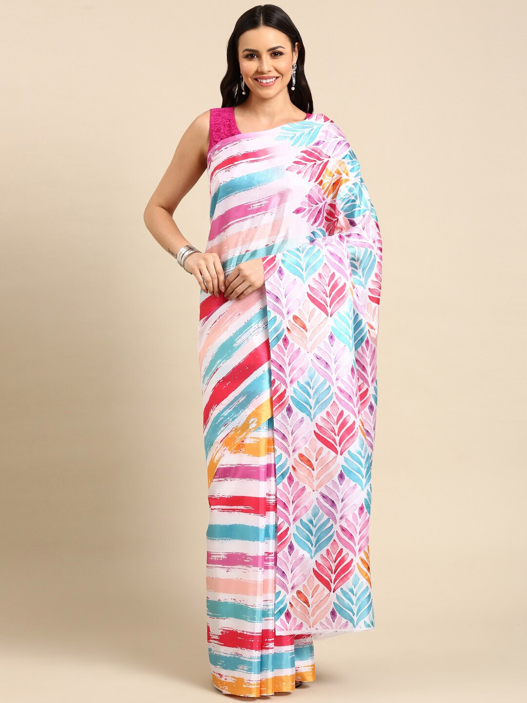 

Anouk White & Pink Ethnic Motifs Saree