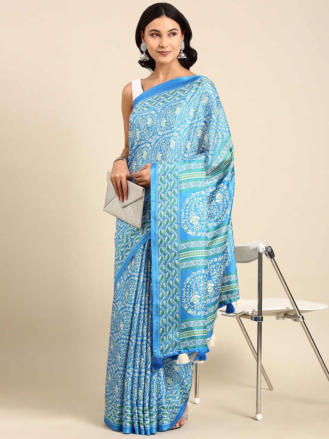

Anouk Blue & Green Ethnic Motifs Patola Saree