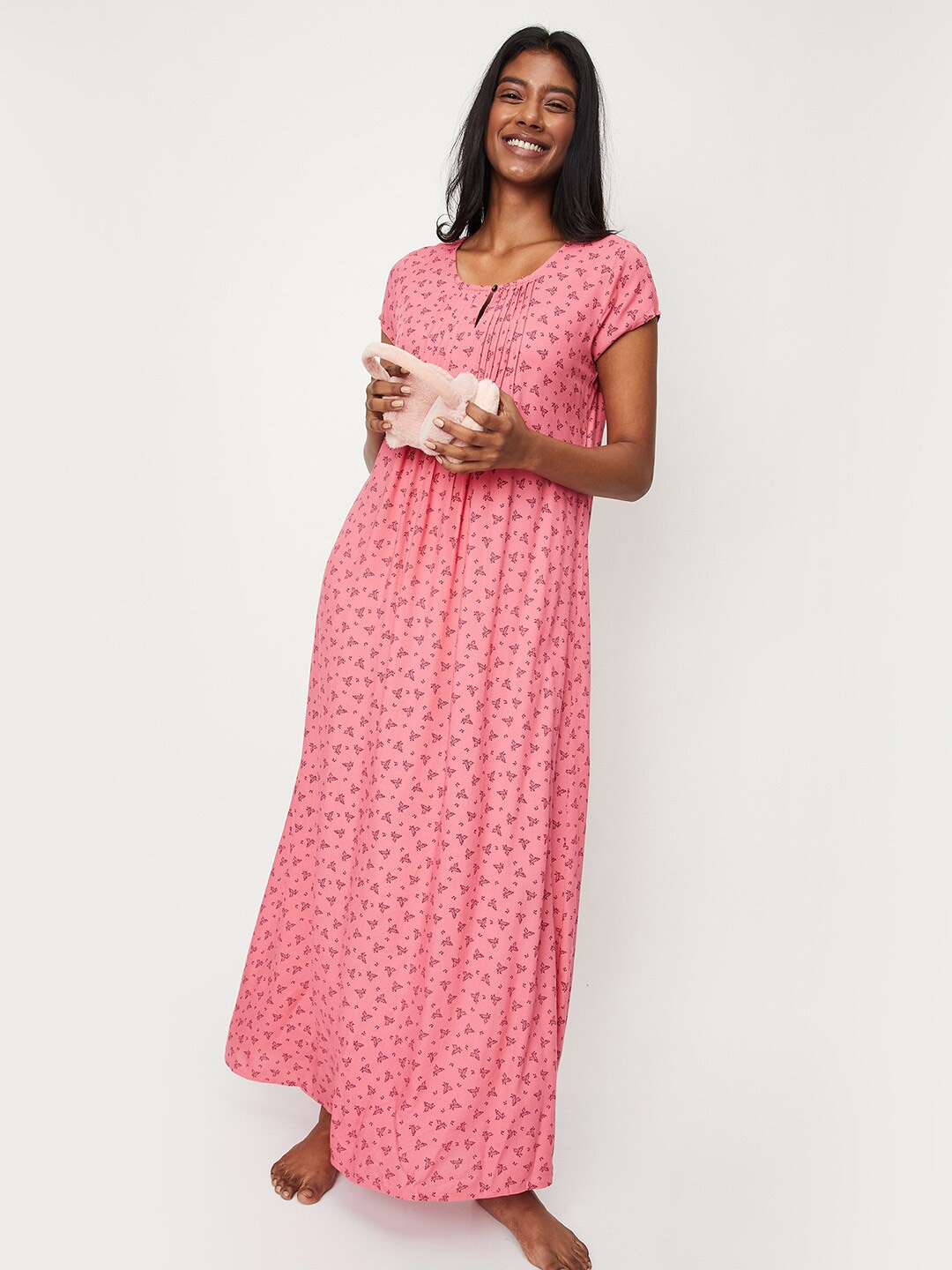 

max Floral Printed Maxi Nightdress, Coral