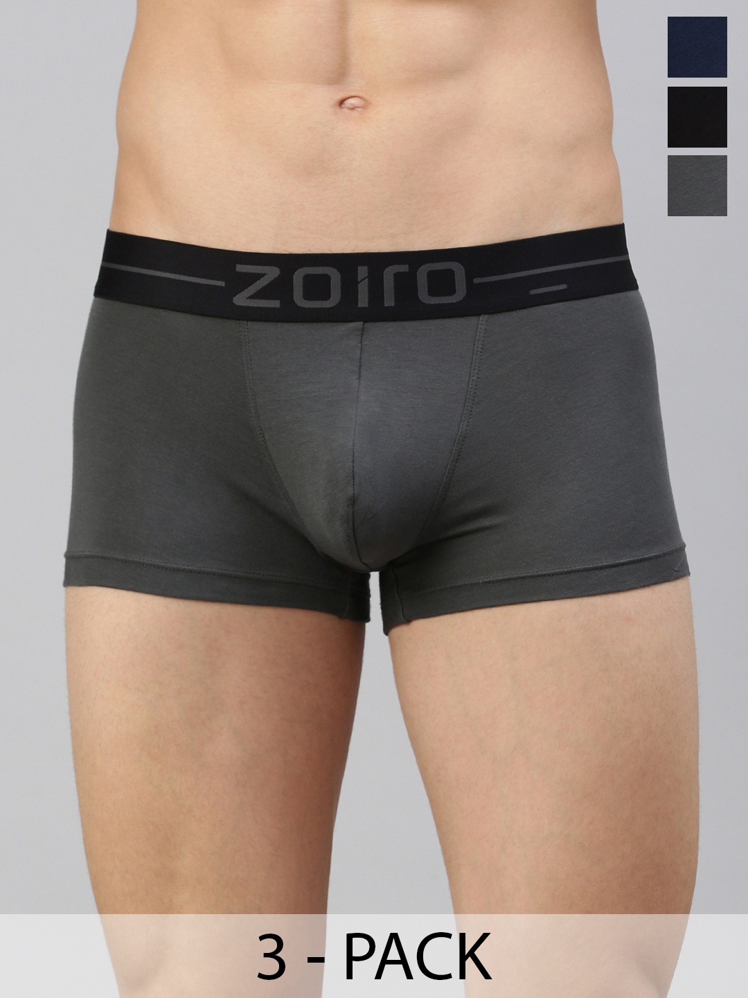 

Zoiro Men Pack Of 3 4 Way Stretch Trunks ZO-MSTRU2422-BO-BK-GM-S-3P, Grey
