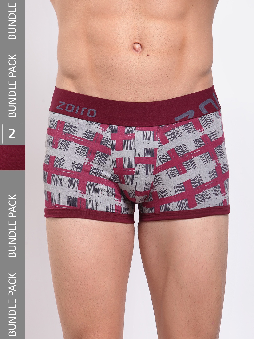 

Zoiro Men Pack Of 2 Checked 4 Way Stretch Cotton Trunks ZO-TTRU0082-0032-NIR-NIR-S-2P, Grey