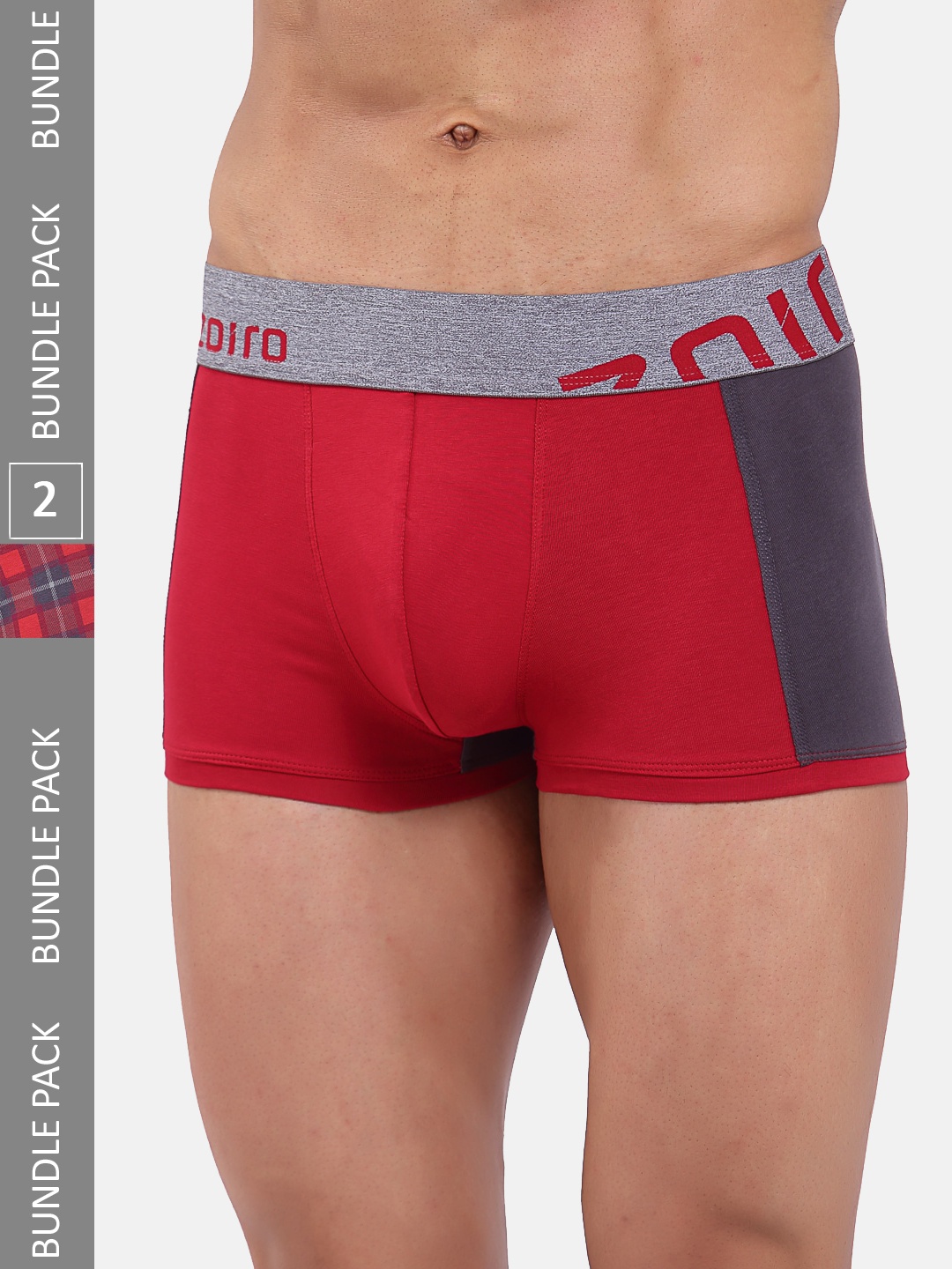 

Zoiro Men Pack Of 2 Brand Logo Printed 4 Way Stretch Cotton Trunks, Red