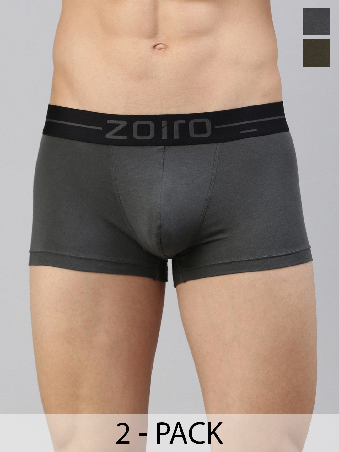 

Zoiro Men Pack Of 2 Brand Logo Printed 4 Way Stretch Cotton Trunks ZO-MSTRU2422-AG-BK-S-2P, Black