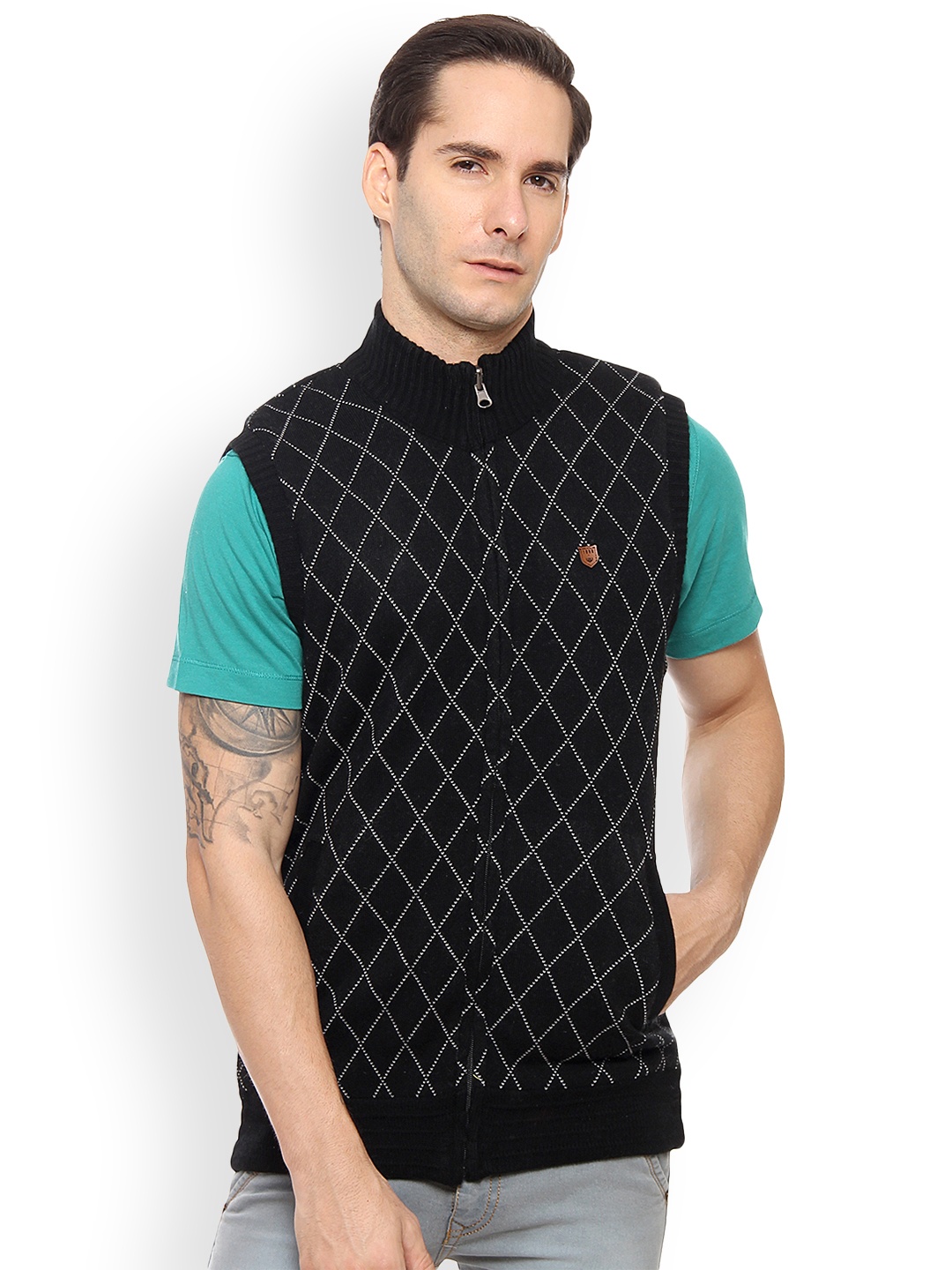 

Duke Men Black Checked Front-Open