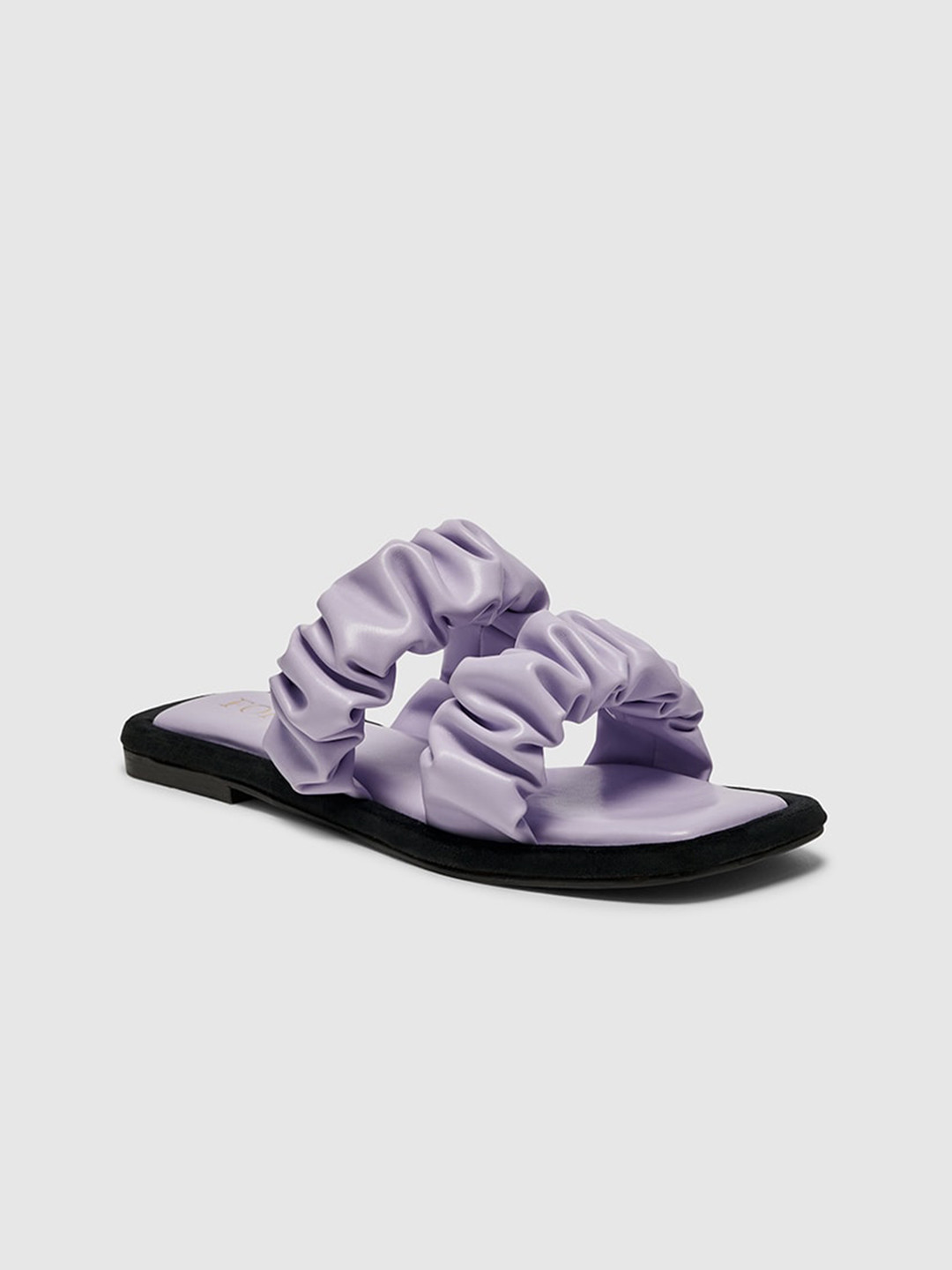 

FORLI Ruched Double Strap Open Toe Flats, Lavender