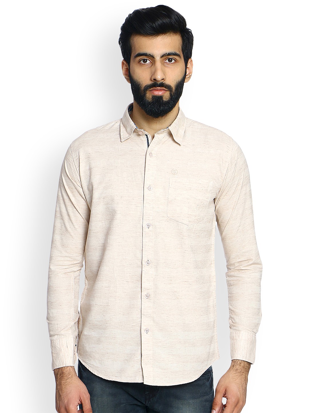 

Duke Men Beige Slim Fit Striped Casual Shirt