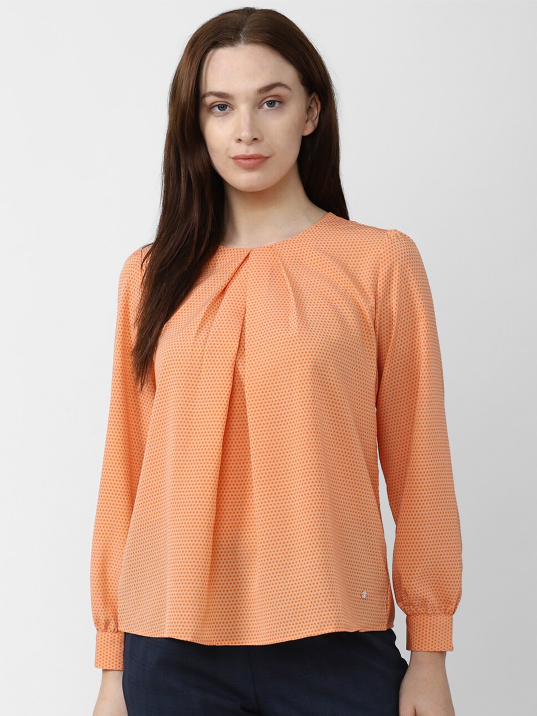 

Van Heusen Woman Polka Dots Printed Cuffed Sleeves Top, Peach