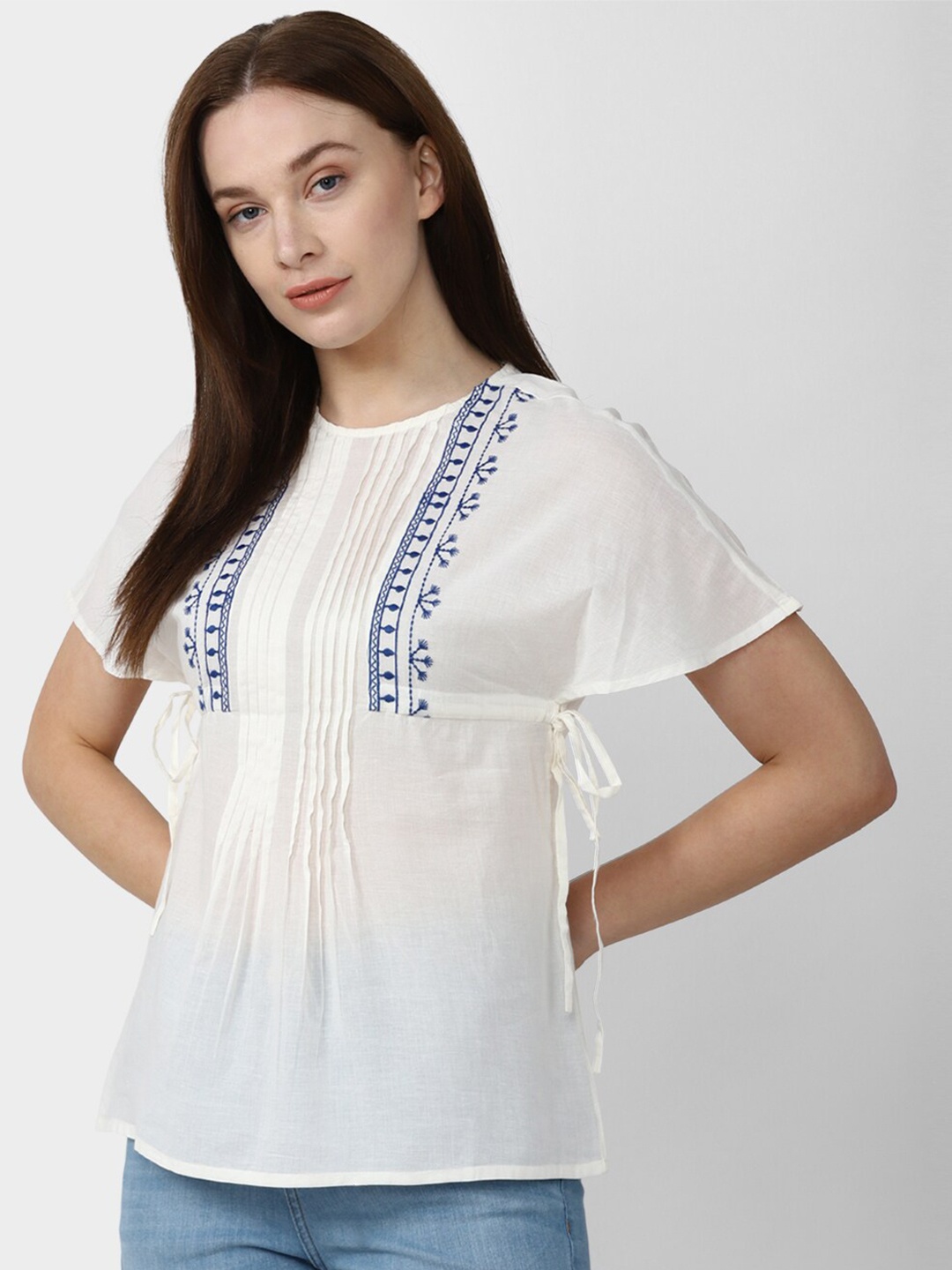 

Van Heusen Woman Floral Embroidered Pure Cotton Empire Top, White