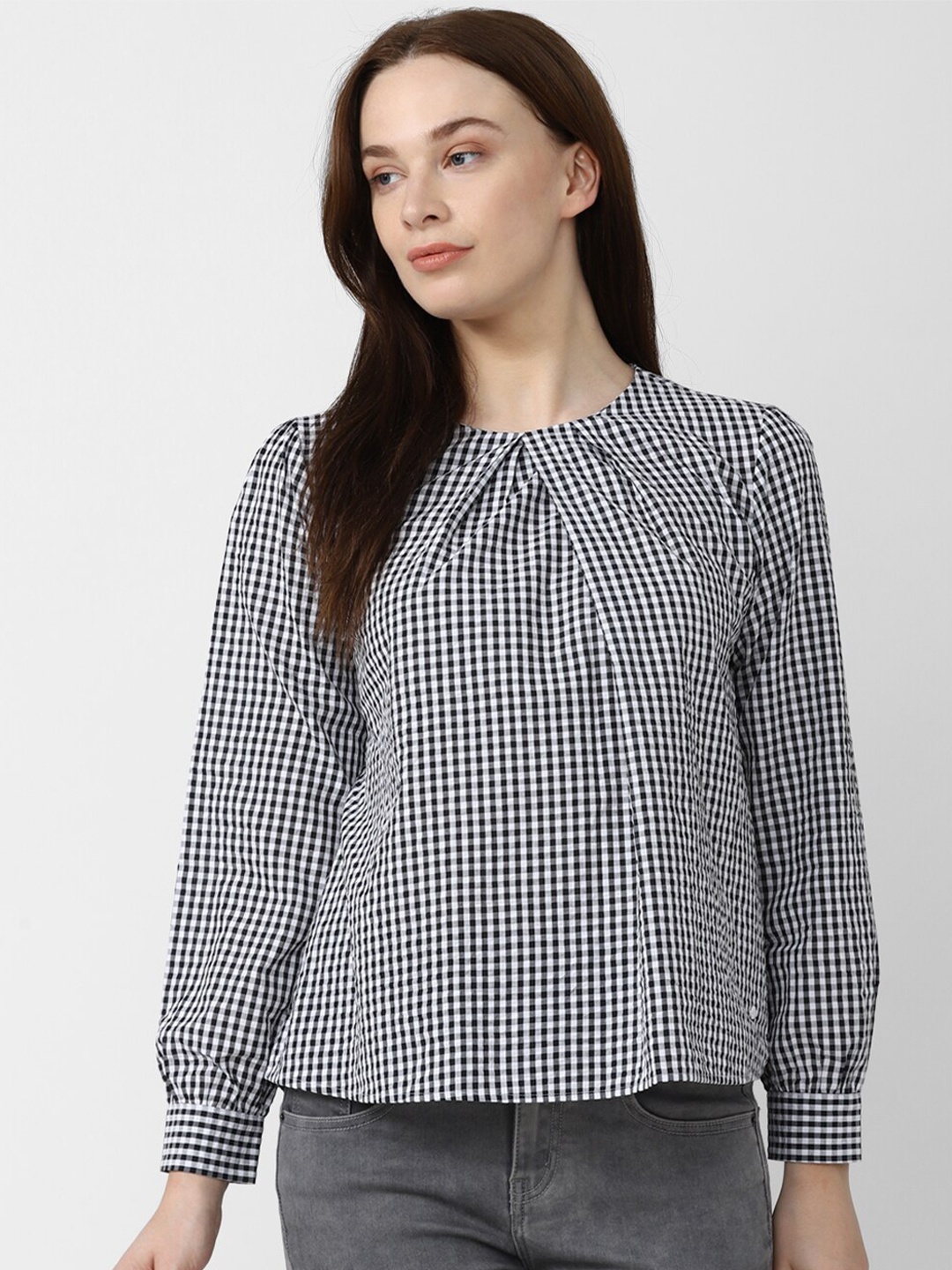 

Van Heusen Woman Checked Cotton Formal Top, Black
