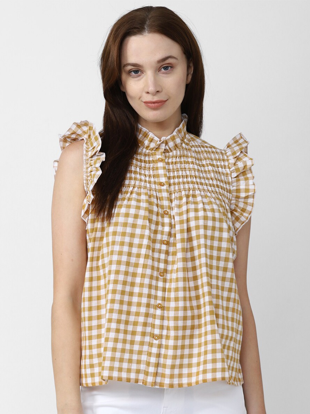 

Van Heusen Woman Checked Shirt Style Formal Top, Beige