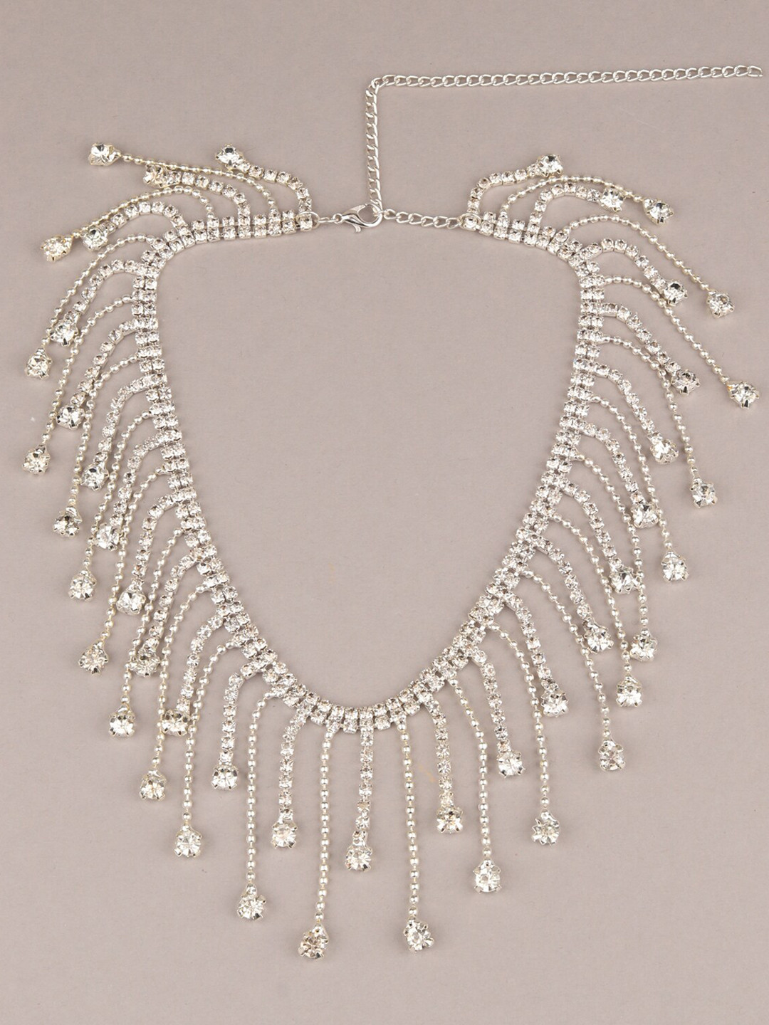 

ODETTE Artificial Stones Fringe Necklace, Silver