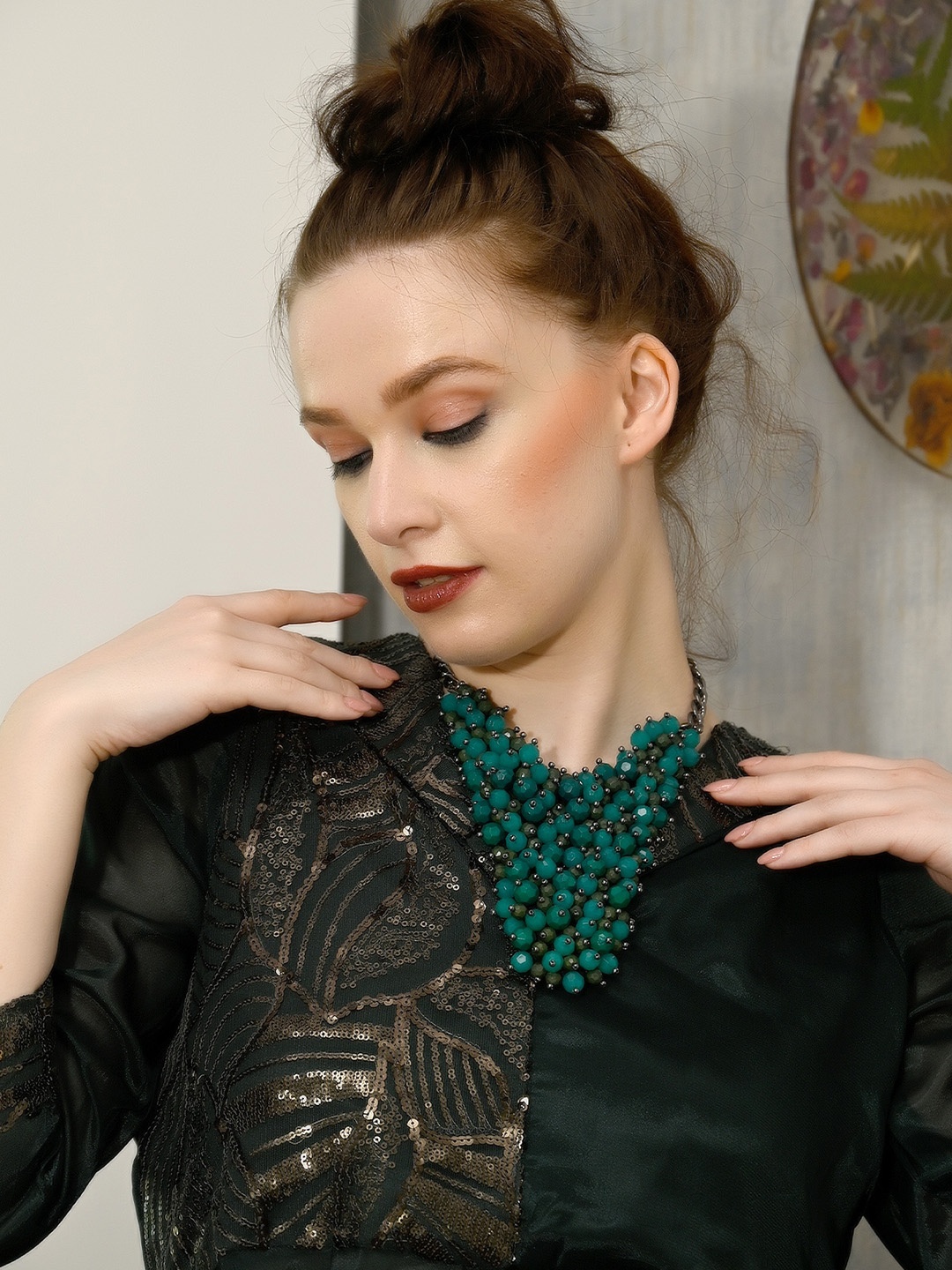 

ODETTE Artificial Beads Statement Necklace, Teal