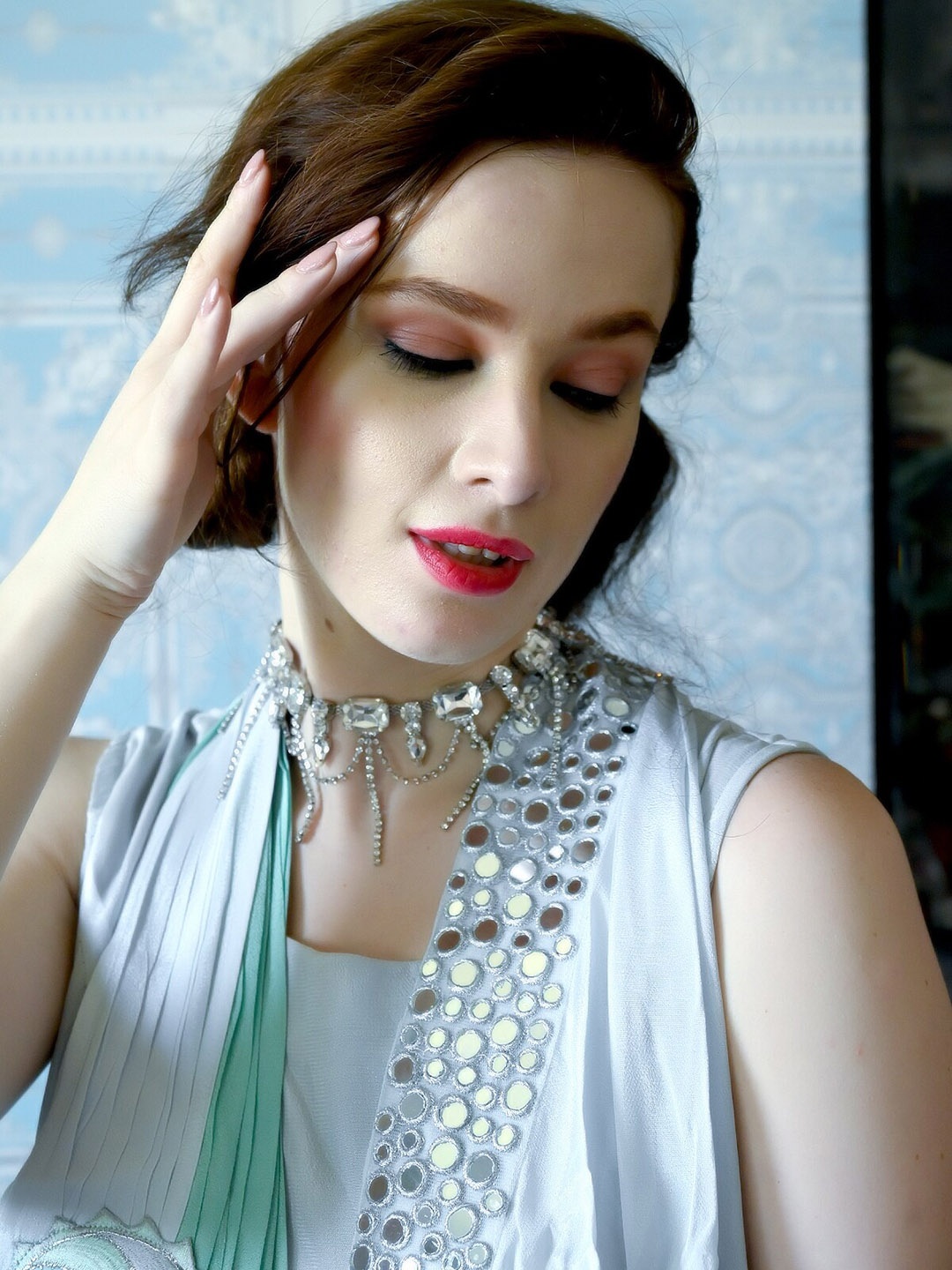 

ODETTE Artificial Beads & Faux Stones Statement Necklace, Silver