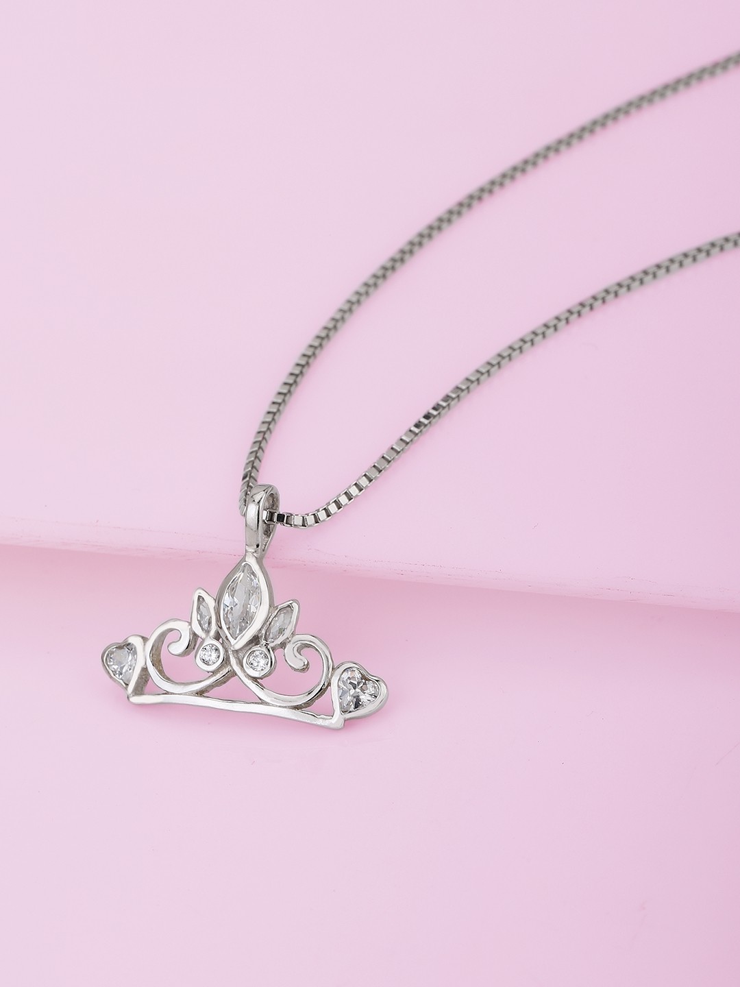 

Carlton London Girls Silver-Toned Brass Rhodium-Plated Handcrafted Necklace