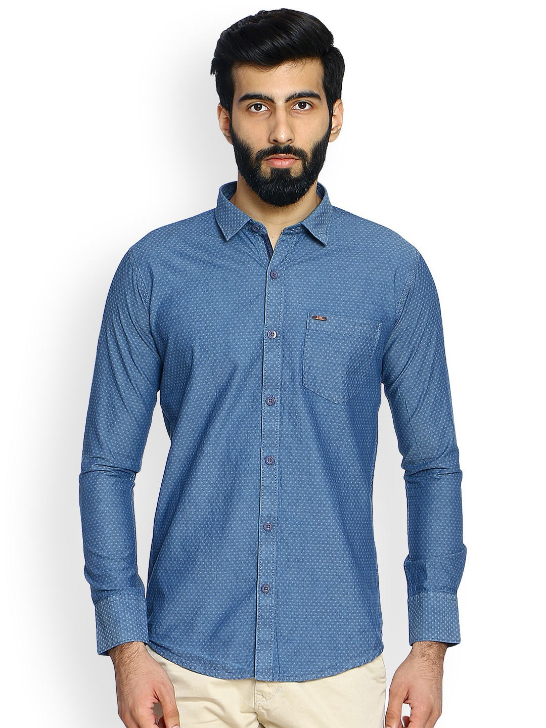 

Duke Men Blue Slim Fit Self-Design Casual Shirt