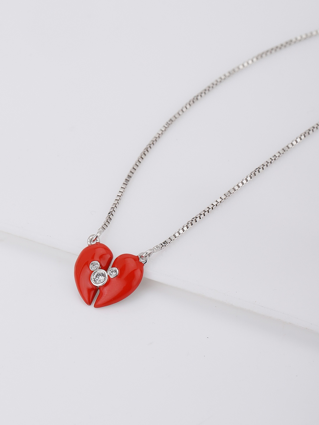 

Carlton London Girls Silver-Toned & Red Brass Rhodium-Plated Enamelled Necklace