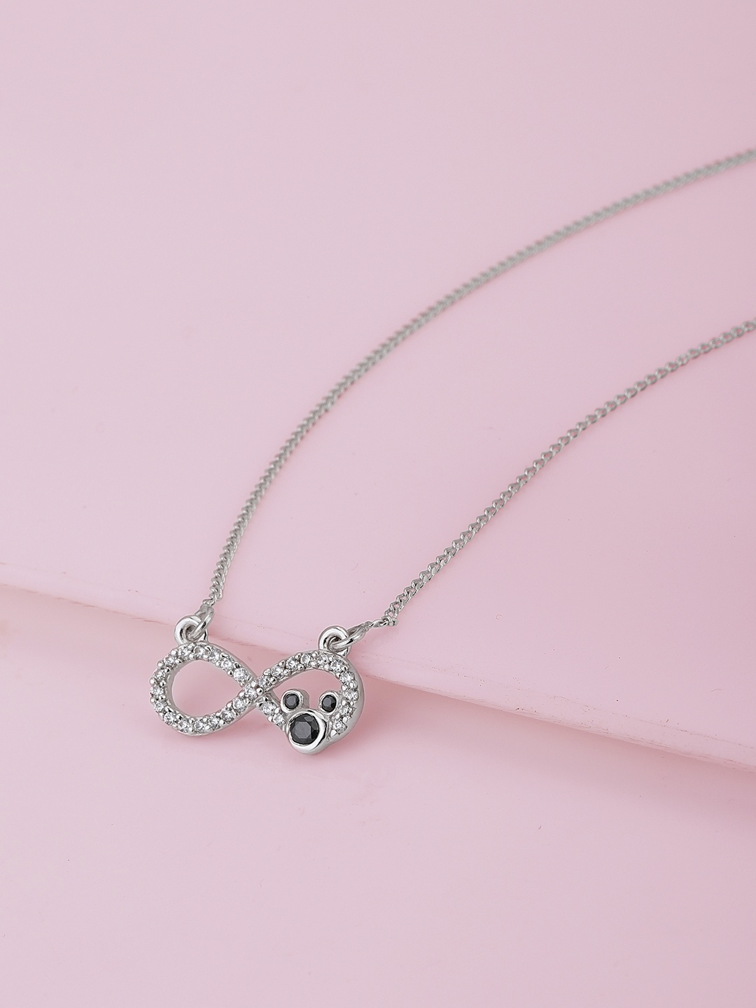 

Carlton London Girls Silver-Toned & Black Brass Rhodium-Plated Enamelled Necklace