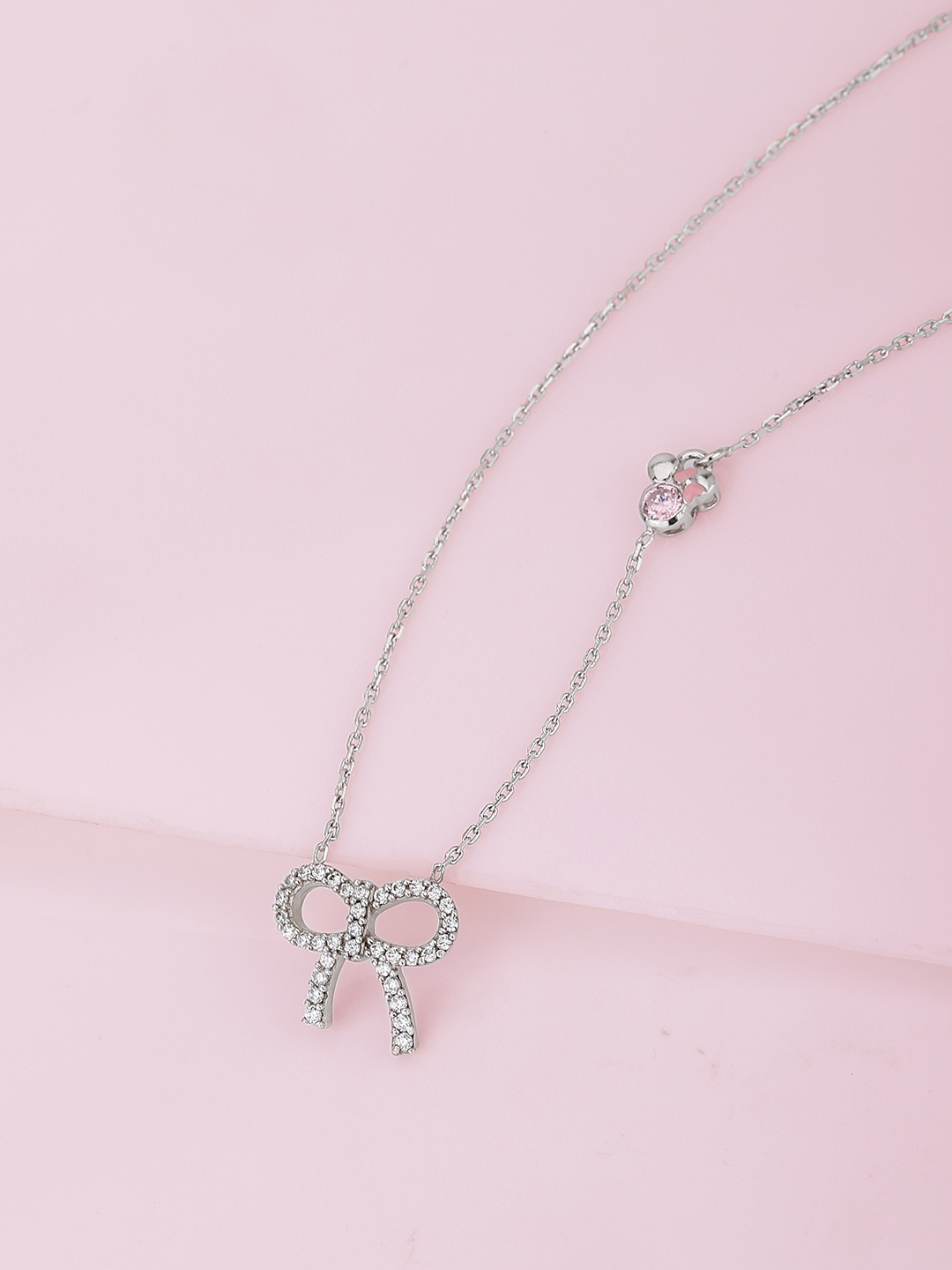 

Carlton London Girls Silver-Toned & Pink Brass Rhodium-Plated Enamelled Necklace
