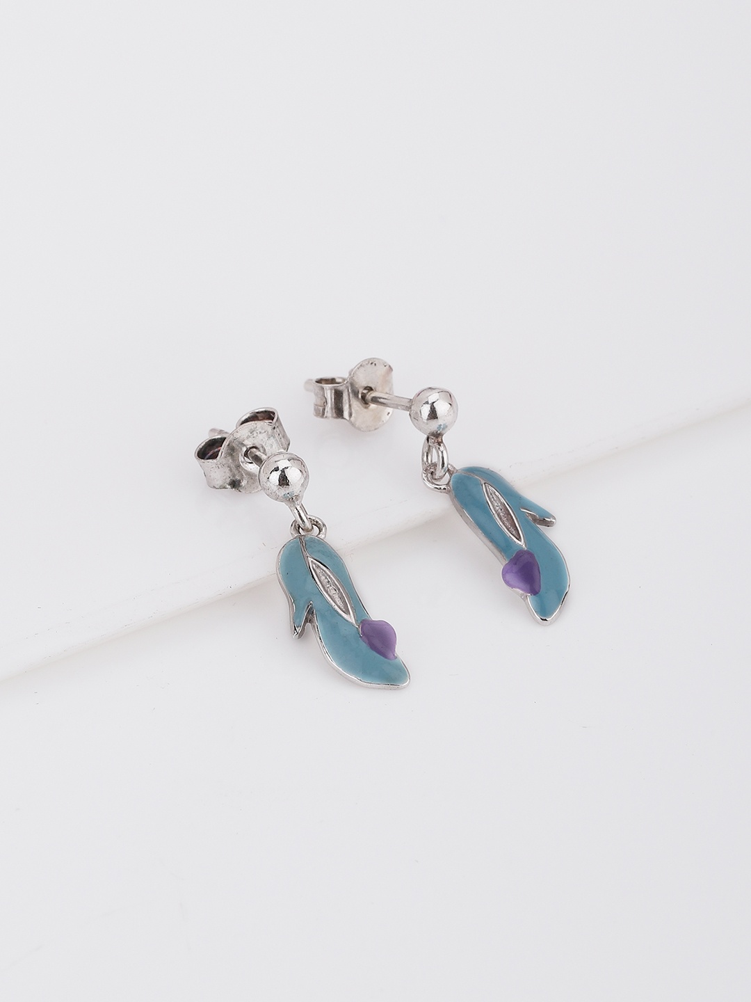 

Carlton London Silver-Toned & Turquoise Blue Feather Shaped Drop Earrings