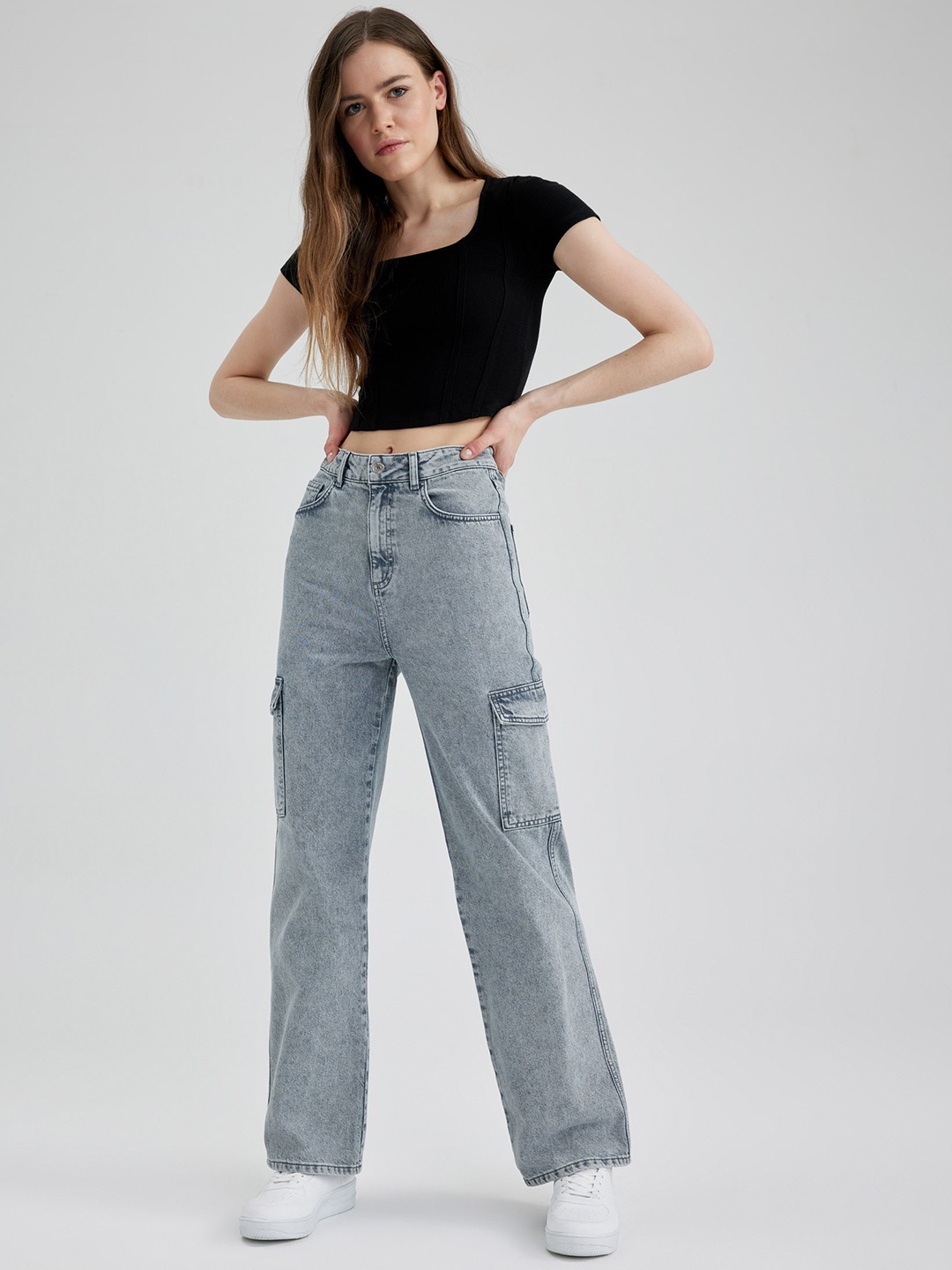 

DeFacto Women High-Rise Straight Fit Cotton Jeans, Blue