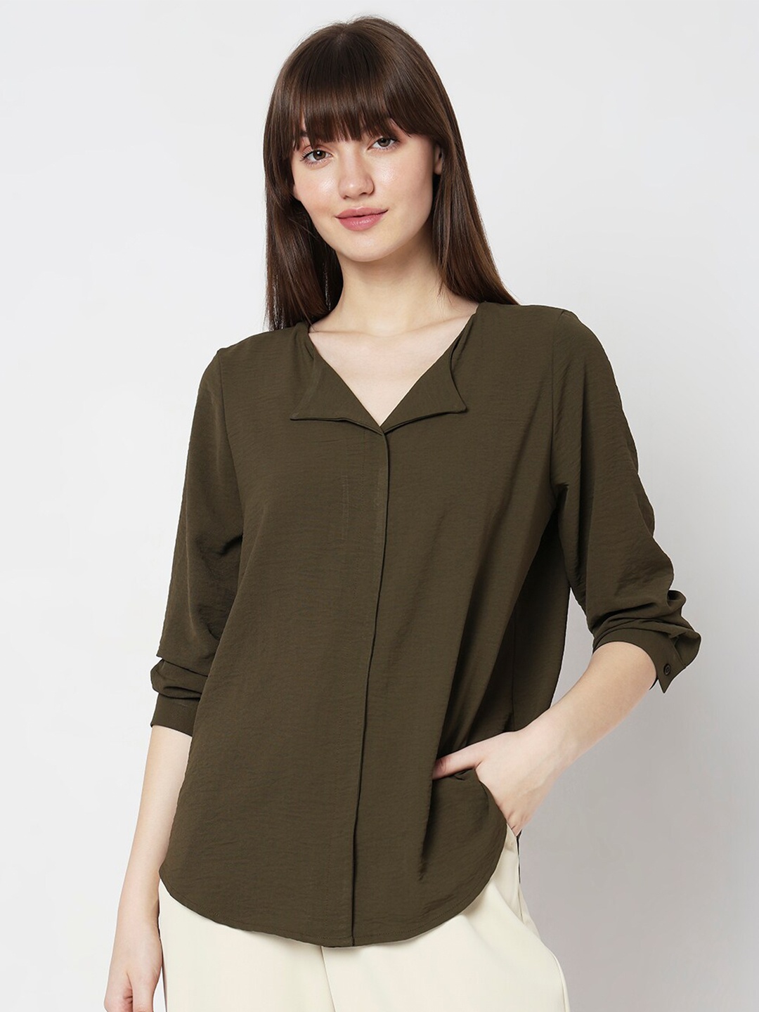 

Vero Moda Cuffed Sleeves Shirt Style Top, Olive