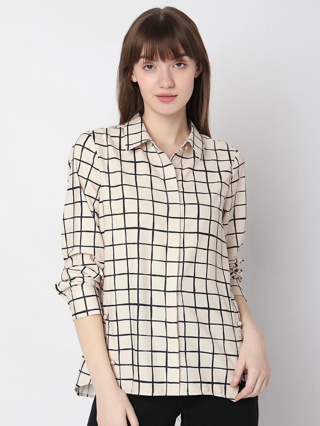 

Vero Moda Windowpane Checks Casual Shirt, Beige