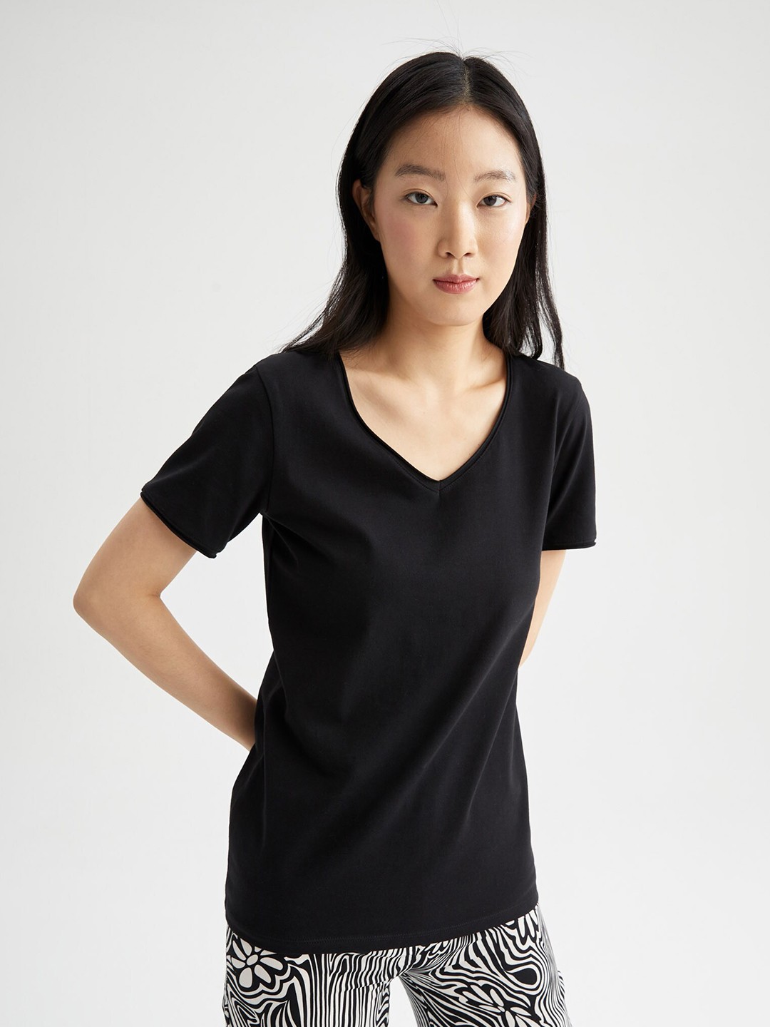 

DeFacto V-Neck Short Sleeves T-shirt, Black