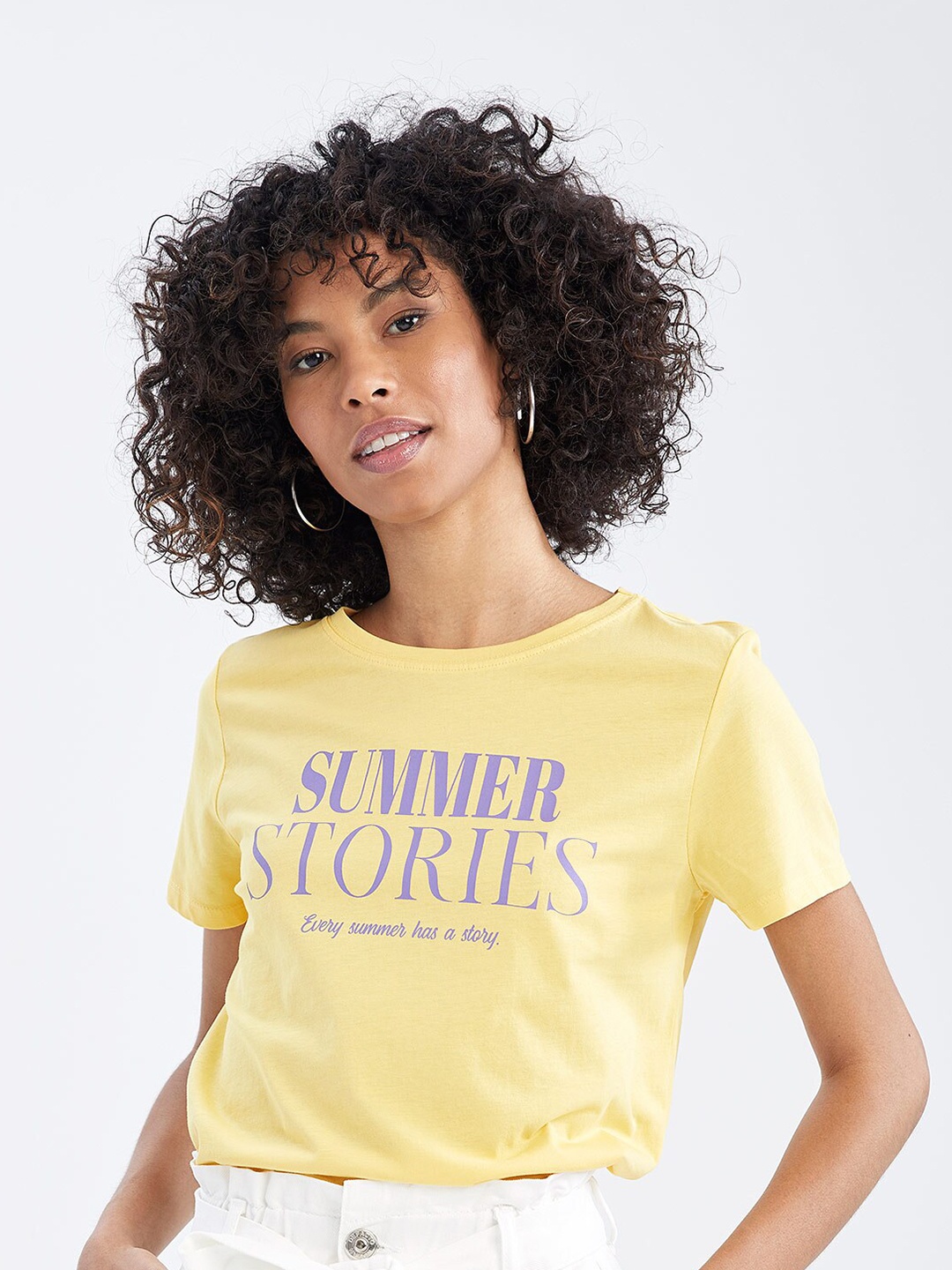 

DeFacto Typography Printed Cotton T-shirt, Yellow