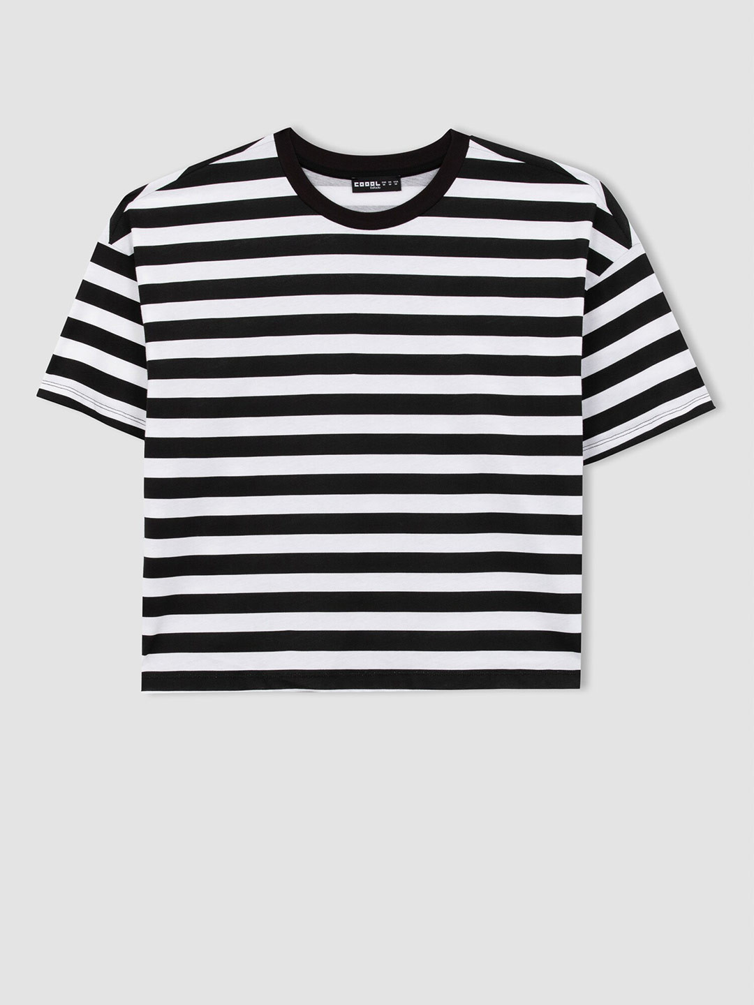 

DeFacto Striped Monochrome Pure Cotton T-shirt, Black