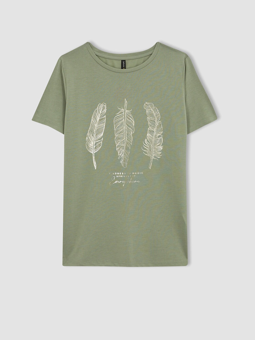 

DeFacto Women Graphic Printed Regular Fit T-shirt, Green