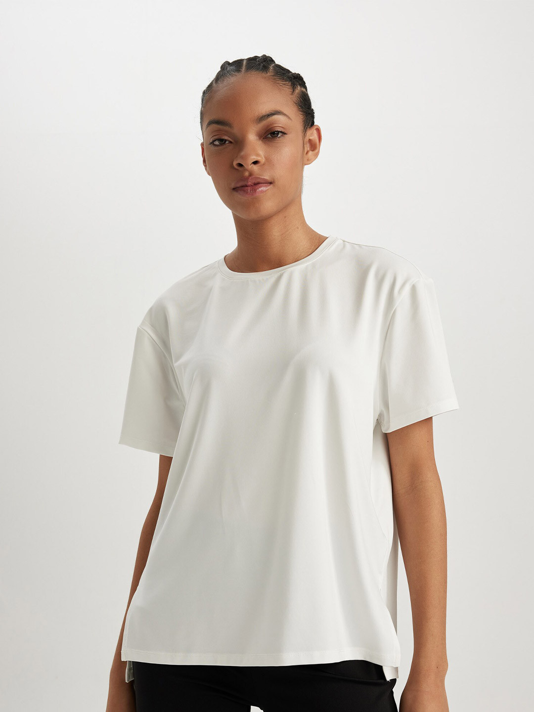 

DeFacto Drop-shoulder Sleeves Side Slits T-shirt, Na