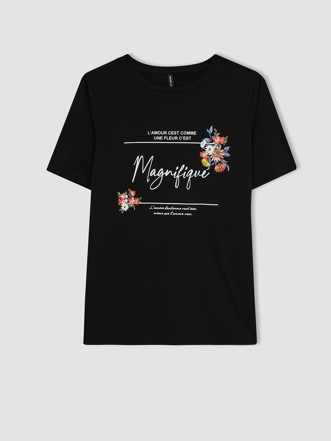 

DeFacto Typography Printed Round Neck T-shirt, Black