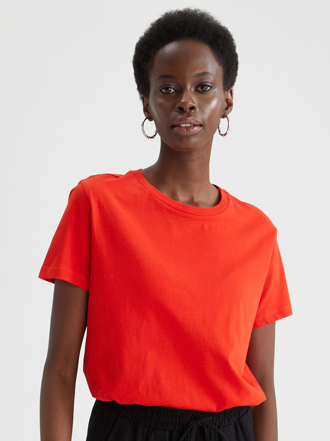

DeFacto Round Neck Short Sleeves Pure Cotton T-shirt, Red