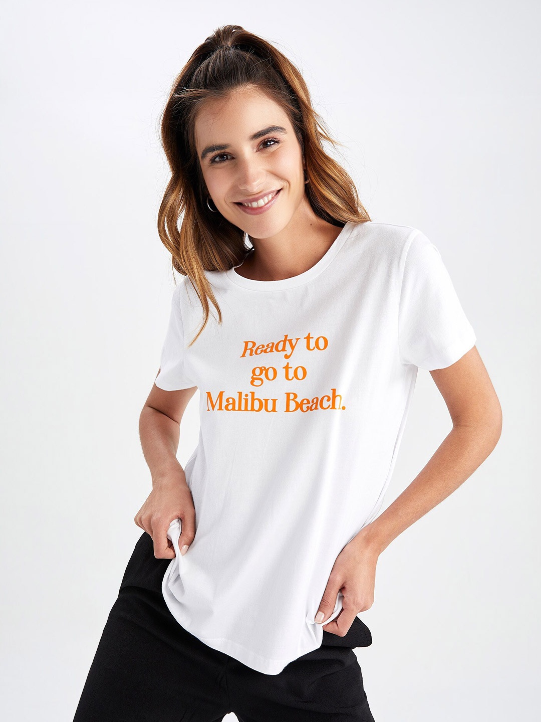 

DeFacto Typography Printed Pure Cotton T-shirt, White