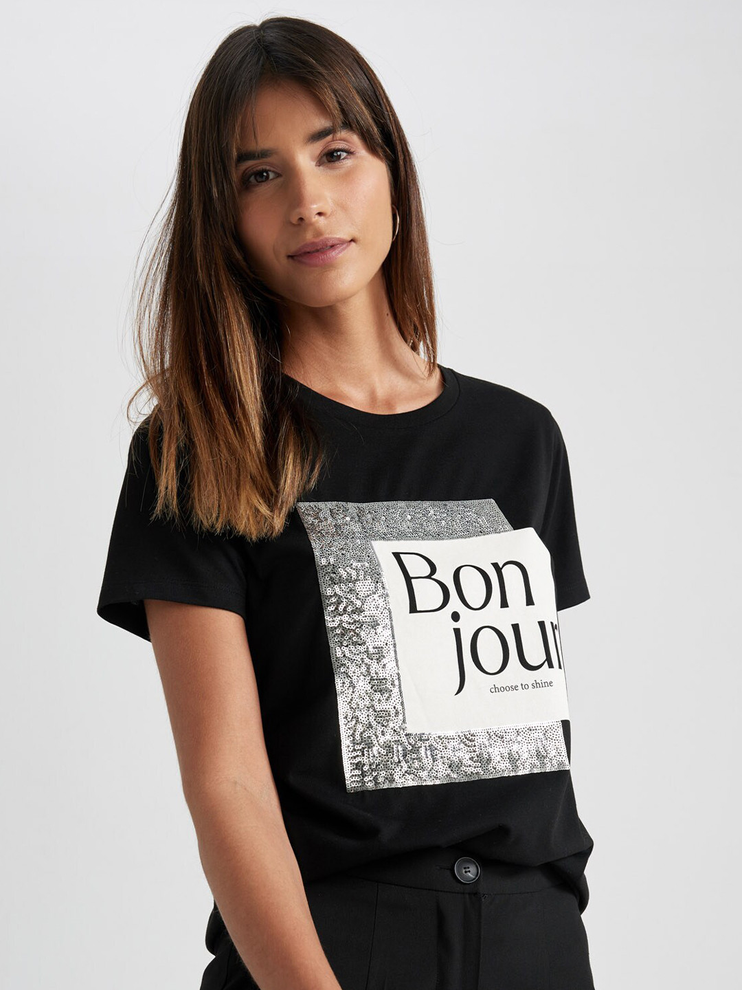 

DeFacto Typography Printed T-shirt, Black
