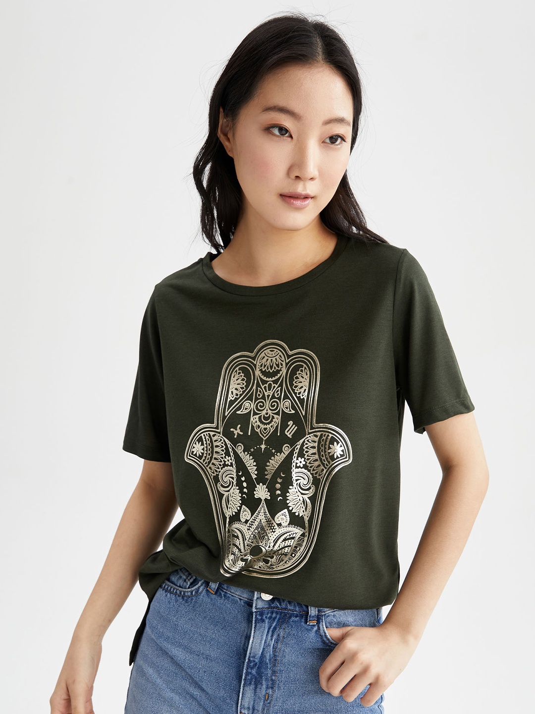 

DeFacto Graphic Printed Short Sleeves T-shirt, Khaki