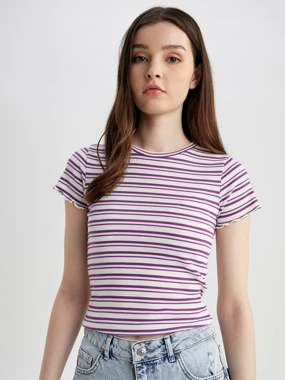 

DeFacto Round Neck Striped T-shirt, Purple