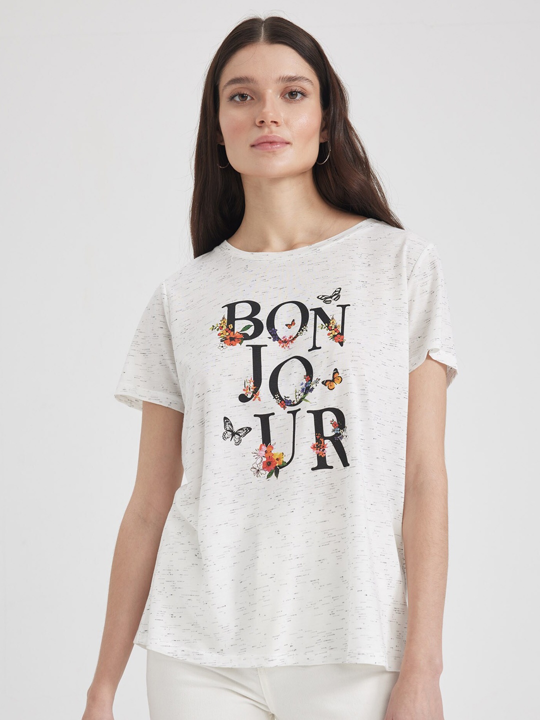 

DeFacto Typography Printed Round Neck T-shirt, White