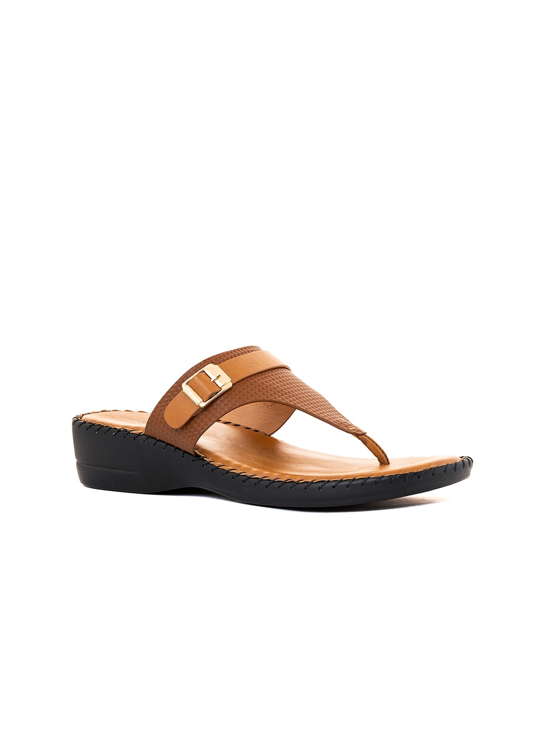

Khadims Textured Buckled Comfort Heels, Brown