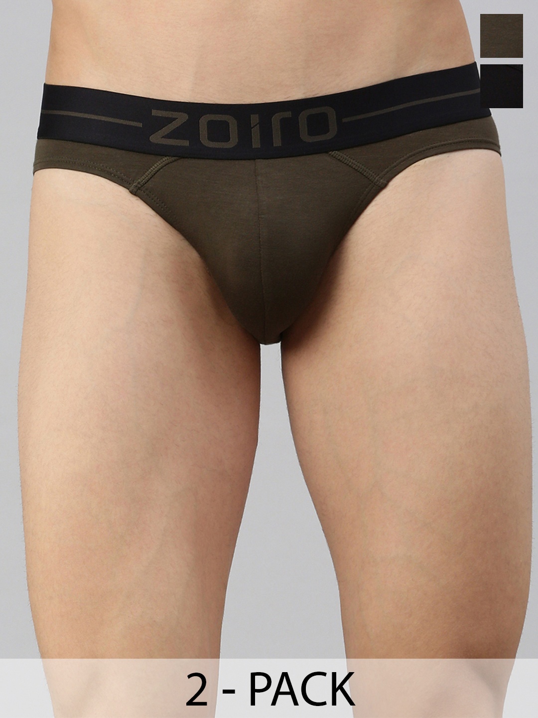 

Zoiro Men Pack Of 2 4 Way Stretch Basic Briefs, Olive