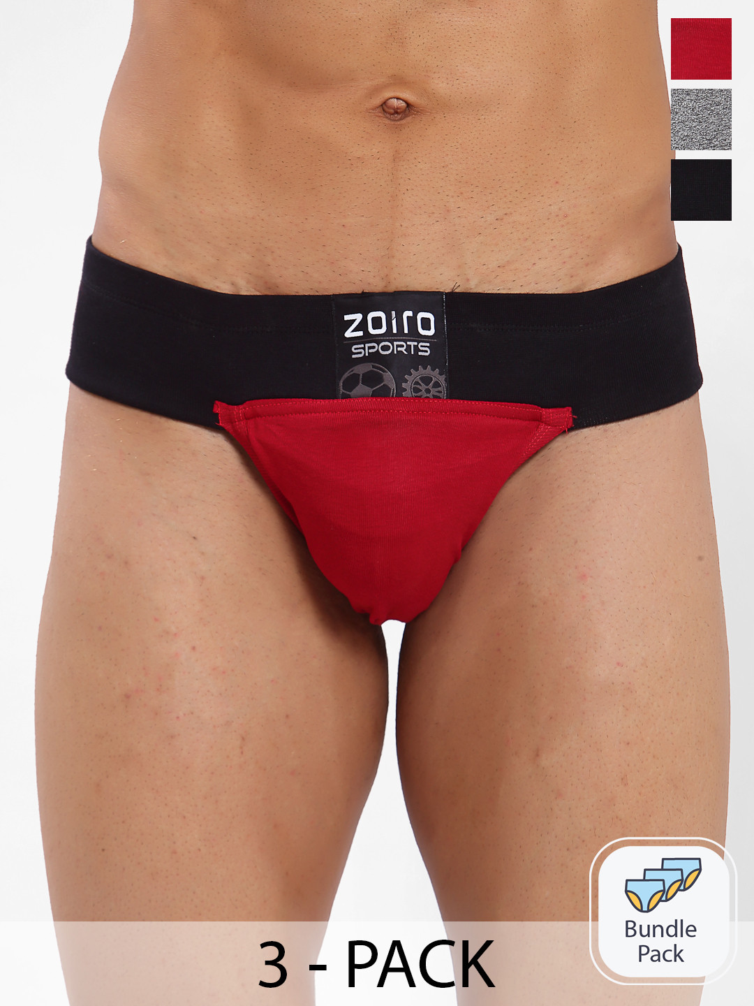 

Zoiro Men Pack Of 3 Anti Bacterial Cotton Basic Briefs, Grey