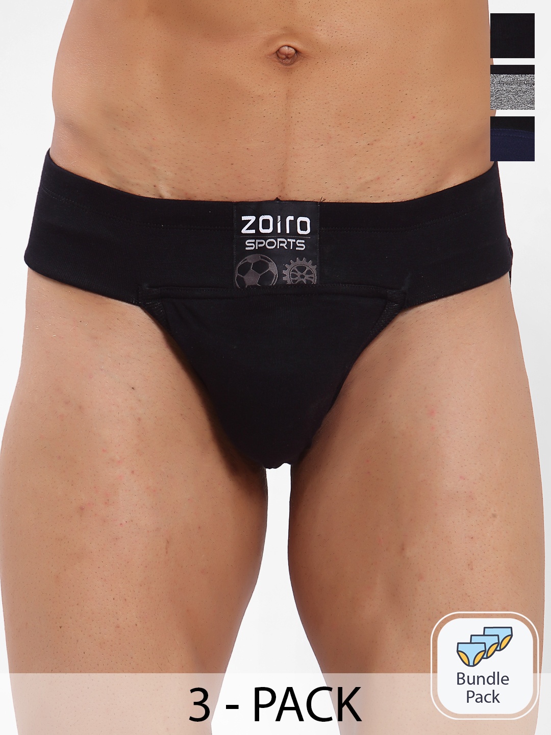 

Zoiro Men Pack Of 3 Anti Bacterial Cotton Basic Briefs, Navy blue