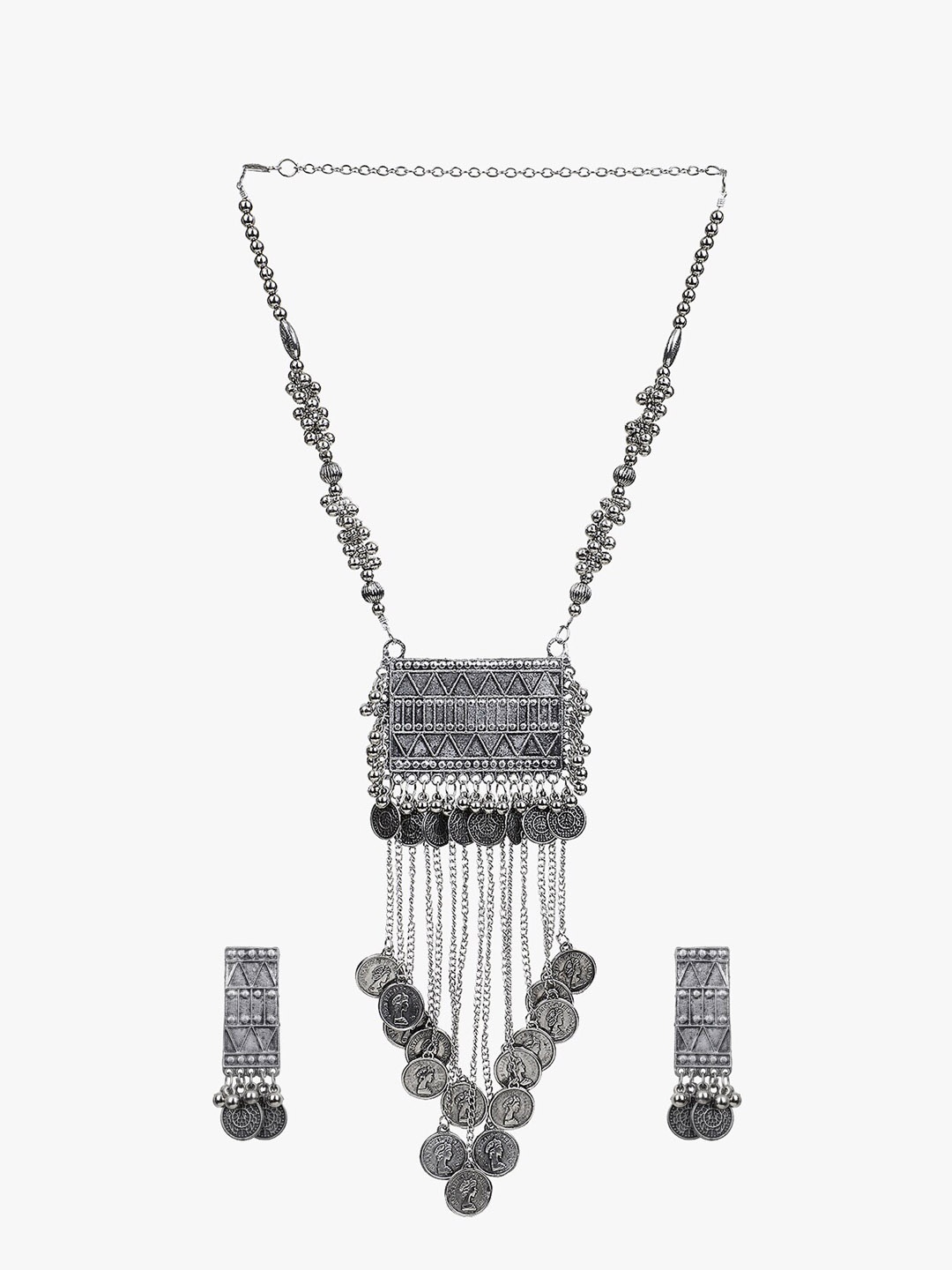 

KACY Silver-Plated Long Coin Hanging Jewellery Set