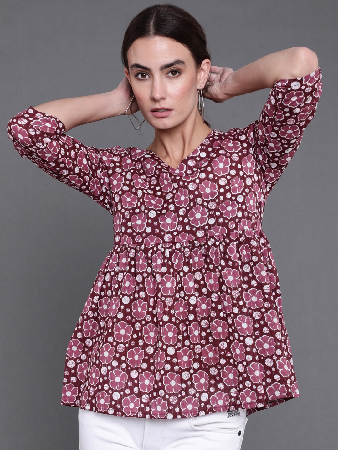 

antaran Foral Printed Casual Tunic, Purple