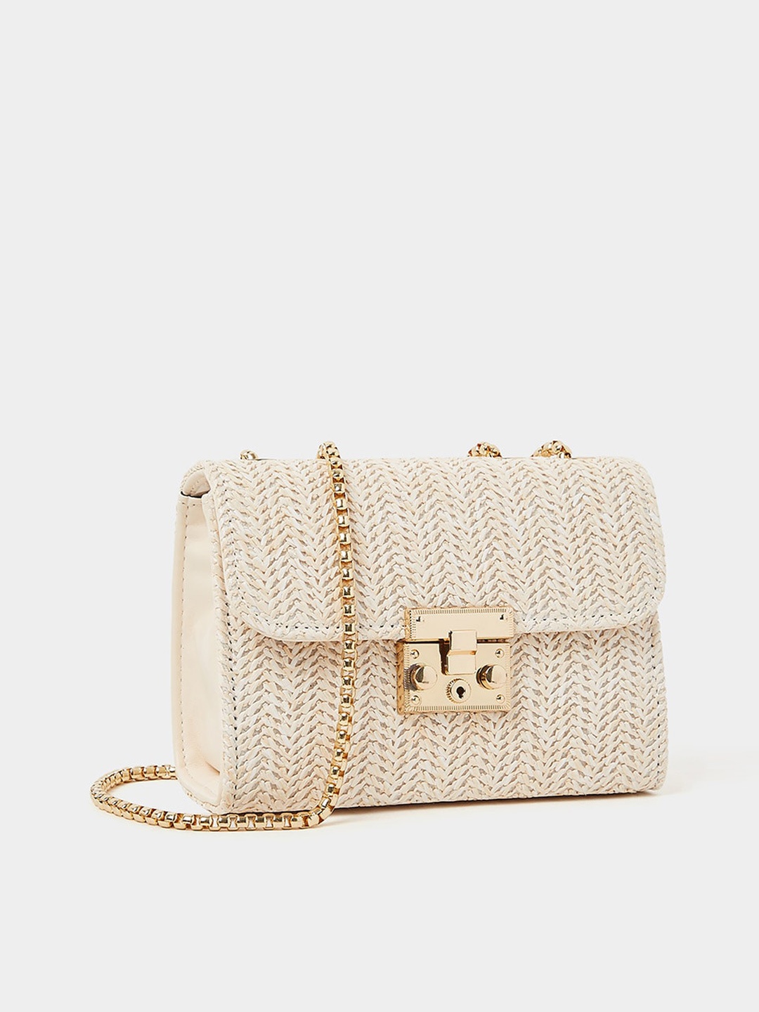 

Styli Textured Sling Bag with Chain Strap, Off white